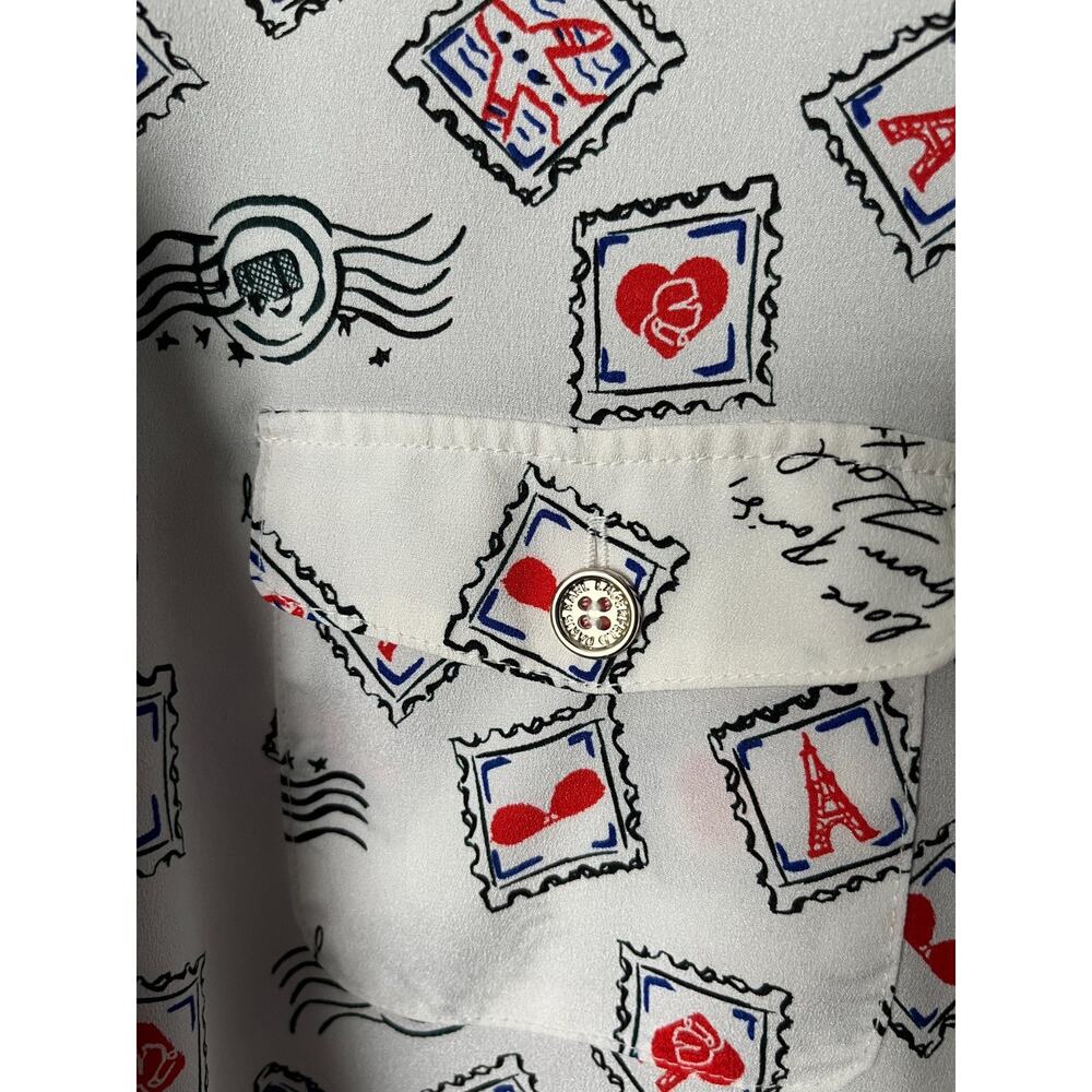Karl Lagerfeld Paris Blouse / Women US M Medium / Button Up White Paris Stamp - Picture 4 of 11